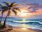 5D Coconut Tree Beach Sunset Scenic Diamond Art Painting Kit for Adults